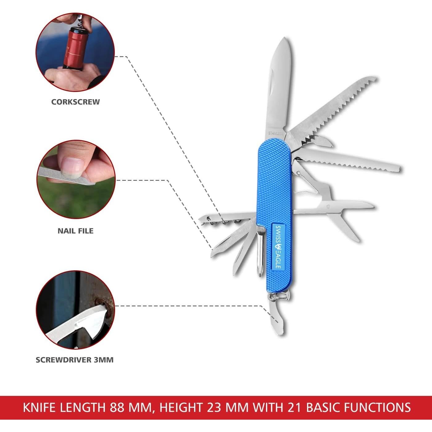 Cuchillo Suizo 12-en-1 Azul Multi Herramienta Compacto