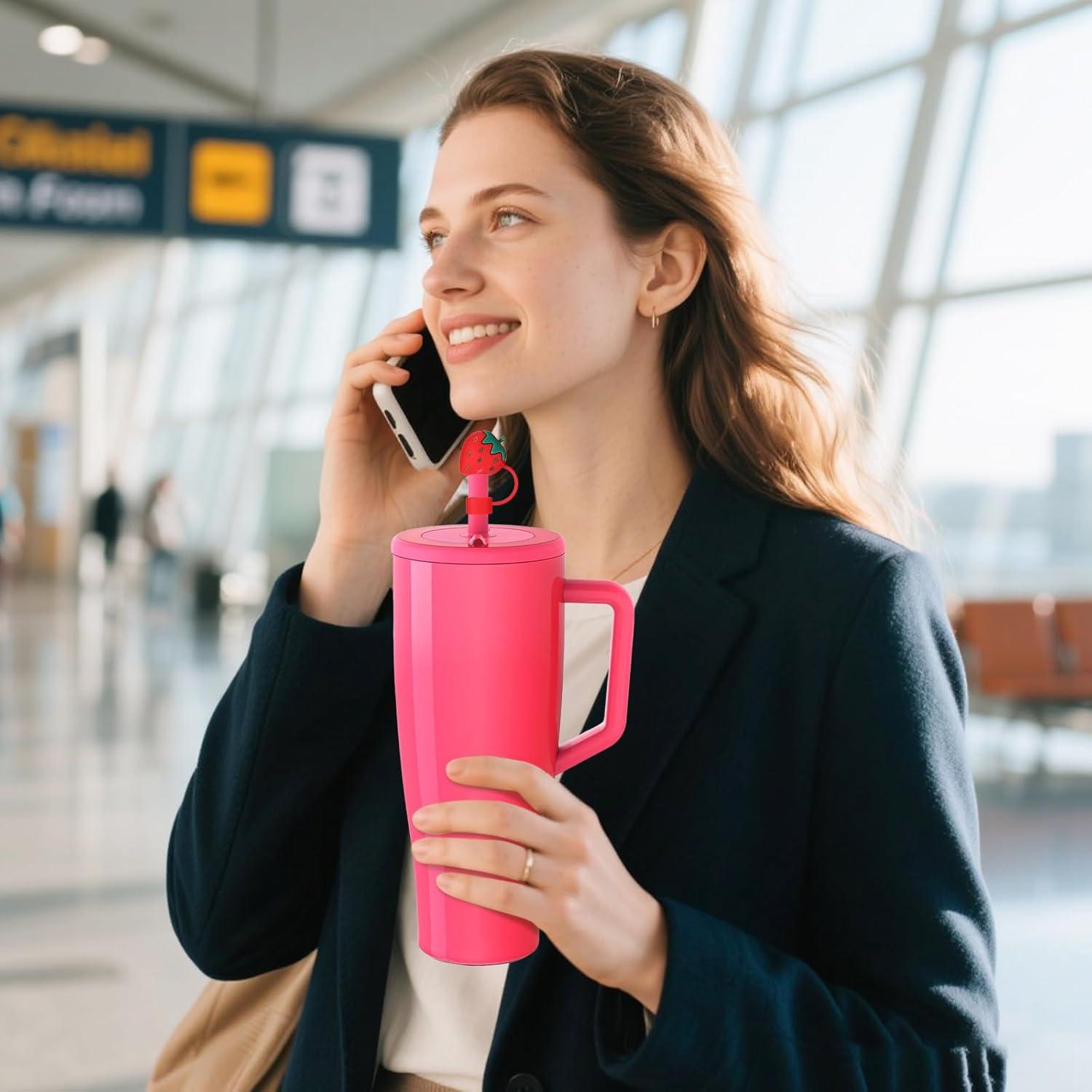 8 Cubiertas de Pajitas de Silicona Rosa para Vasos Brumate 40 oz