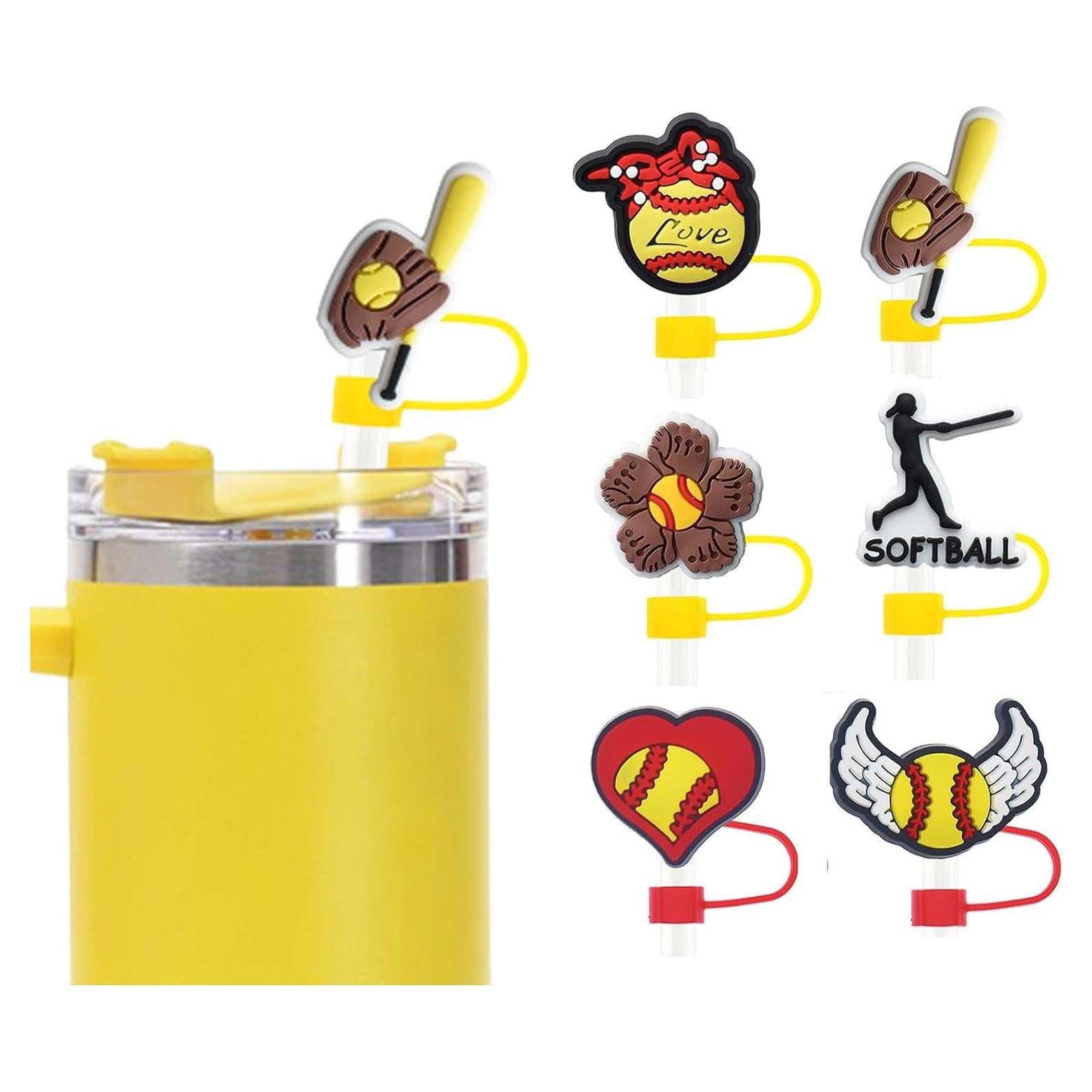 6PCS Baseball Straw Covers for Stanley Cups – Cute 10mm Reusable Silicone Toppers for 30oz/40oz Tumblers with Handle, Straw Tip Covers, Durable Accessories for Stanley Cup Drinkware