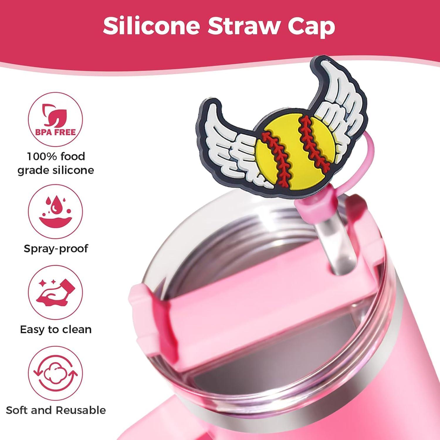6PCS Baseball Straw Covers for Stanley Cups – Cute 10mm Reusable Silicone Toppers for 30oz/40oz Tumblers with Handle, Straw Tip Covers, Durable Accessories for Stanley Cup Drinkware