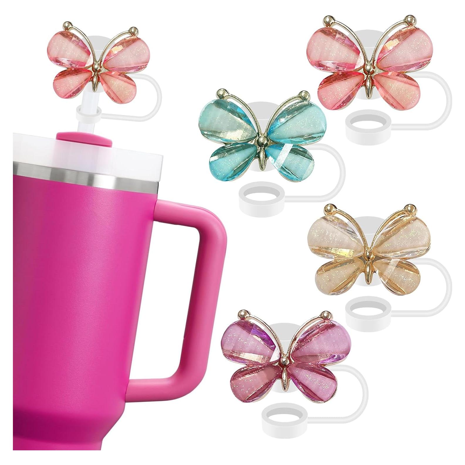 Paquete de 4 Tapas de Pajita de Silicona Hikkcos Mariposa 10mm