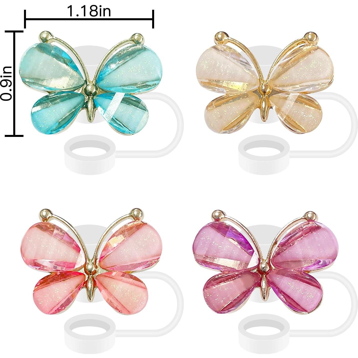 Paquete de 4 Tapas de Pajita de Silicona Hikkcos Mariposa 10mm
