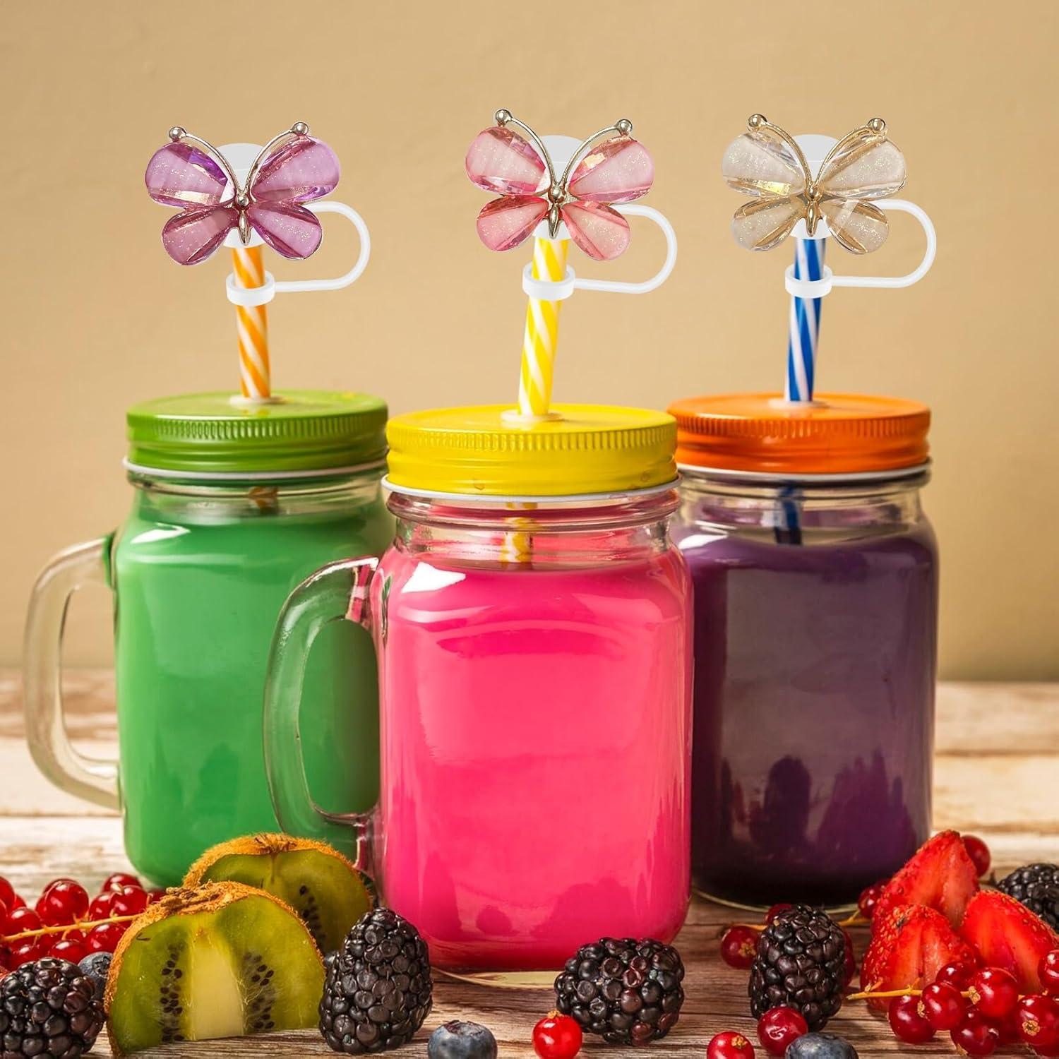 Paquete de 4 Tapas de Pajita de Silicona Hikkcos Mariposa 10mm