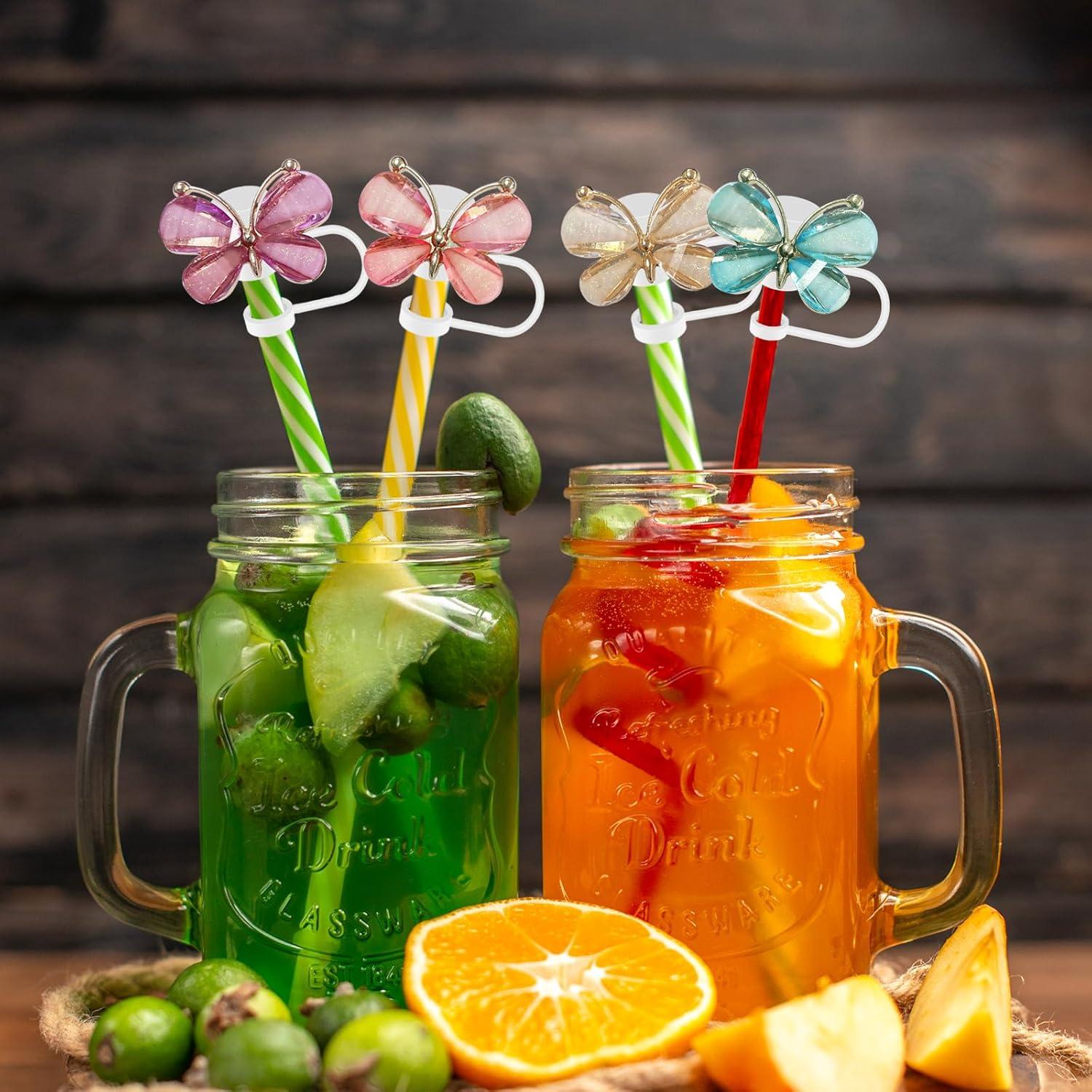 Paquete de 4 Tapas de Pajita de Silicona Hikkcos Mariposa 10mm