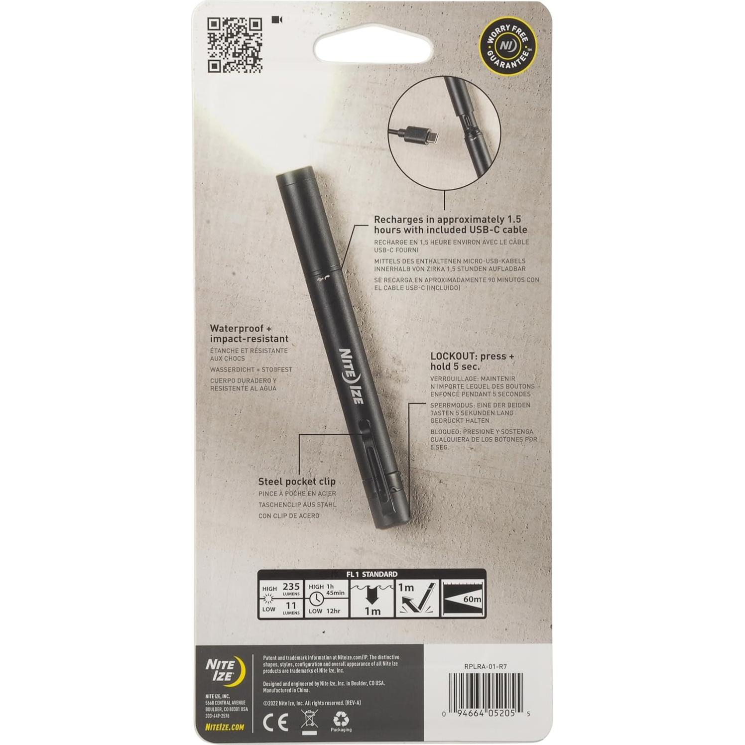 Linterna de Boligrafo Recargable Nite Ize RPLRA-01-R7 235 Lúmenes