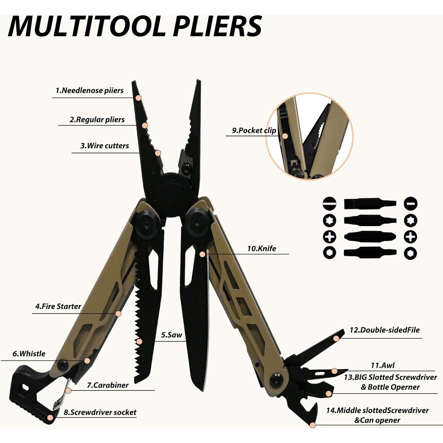 Multiherramienta 23 en 1 JOMAILIEEL Cuchillo Supervivencia Marrón