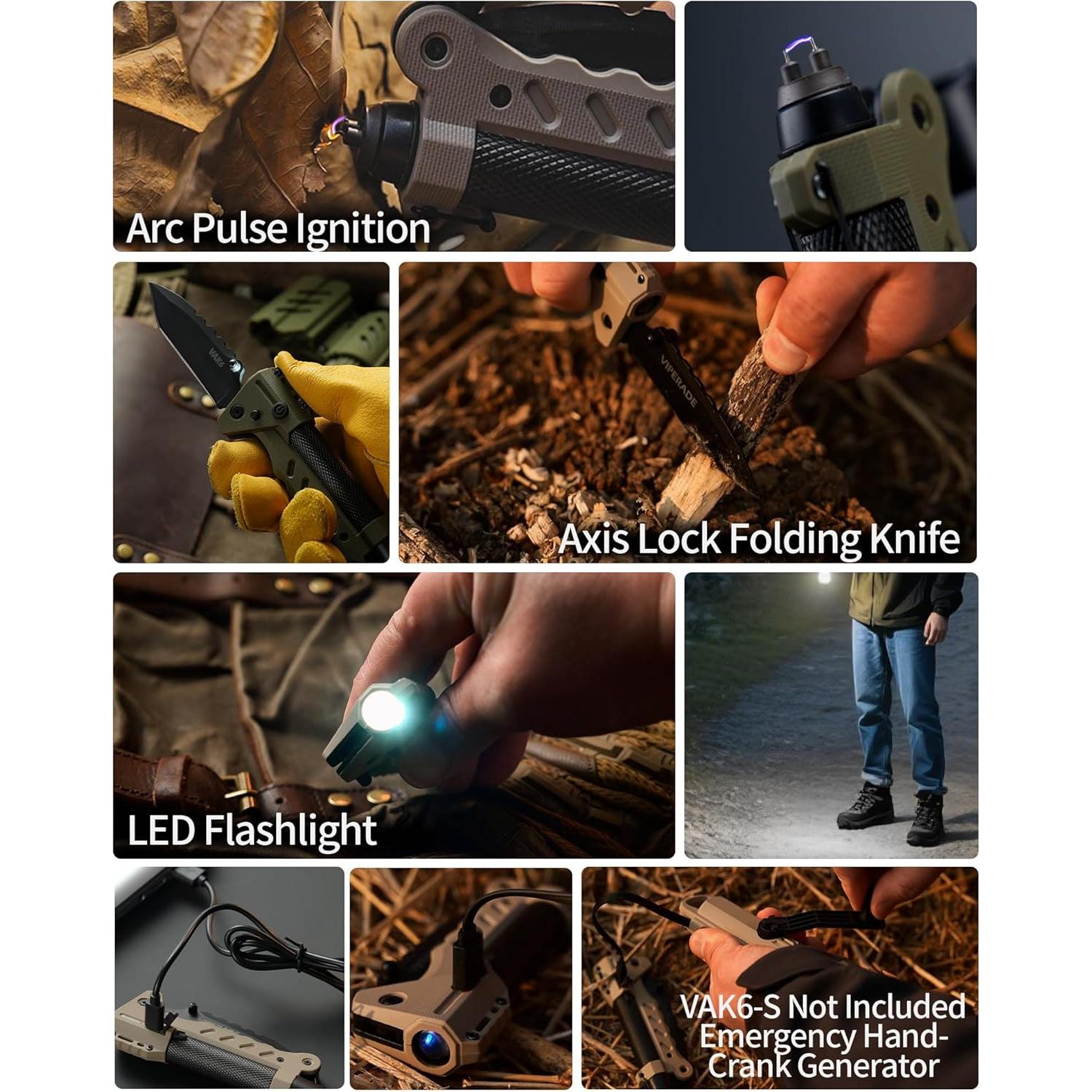 VIPERADE VAK6-S Multitool Supervivencia Cuchillo Linterna LED