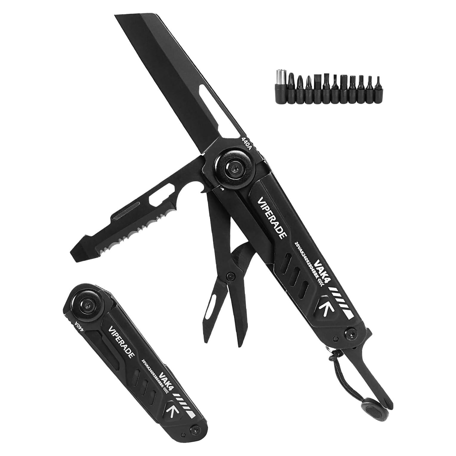Cuchillo de bolsillo VIPERADE VAK4 12-en-1 con funda negra