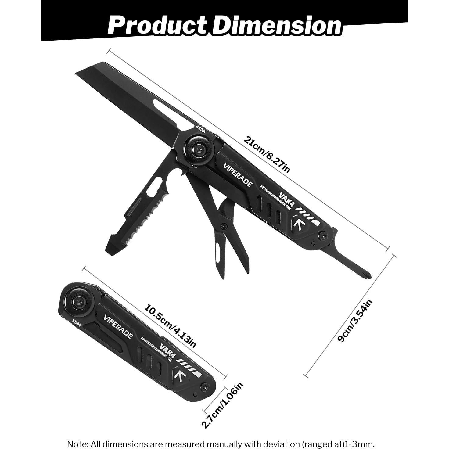 Cuchillo de bolsillo VIPERADE VAK4 12-en-1 con funda negra