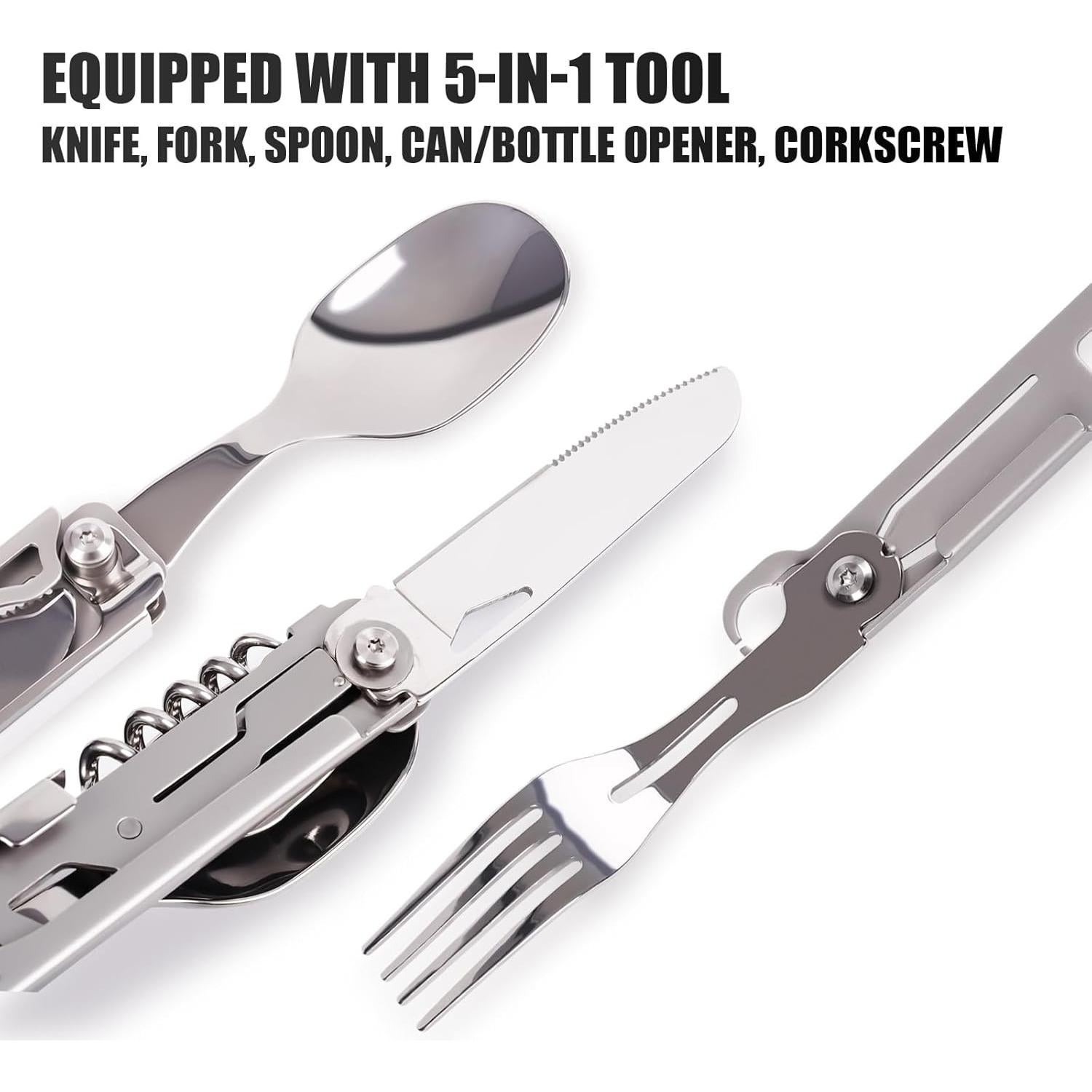 Juego de Utensilios de Camping 5 en 1 Genérico - Acero Inoxidable