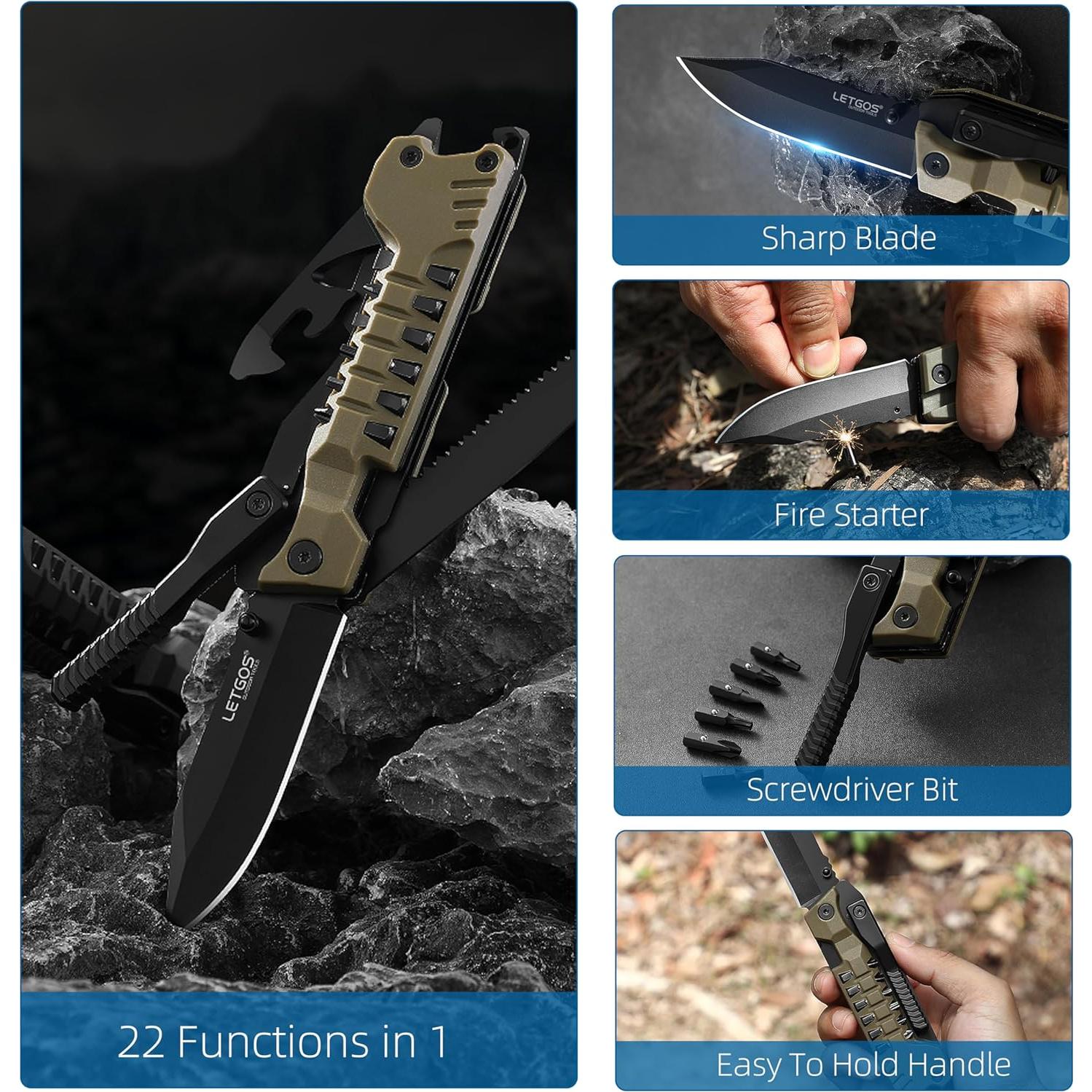 Cuchillo Multi Herramienta 22 en 1 LETGOS Gris Desierto