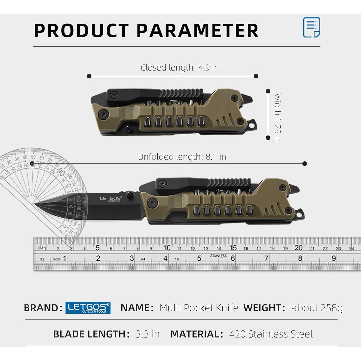 Cuchillo Multi Herramienta 22 en 1 LETGOS Gris Desierto