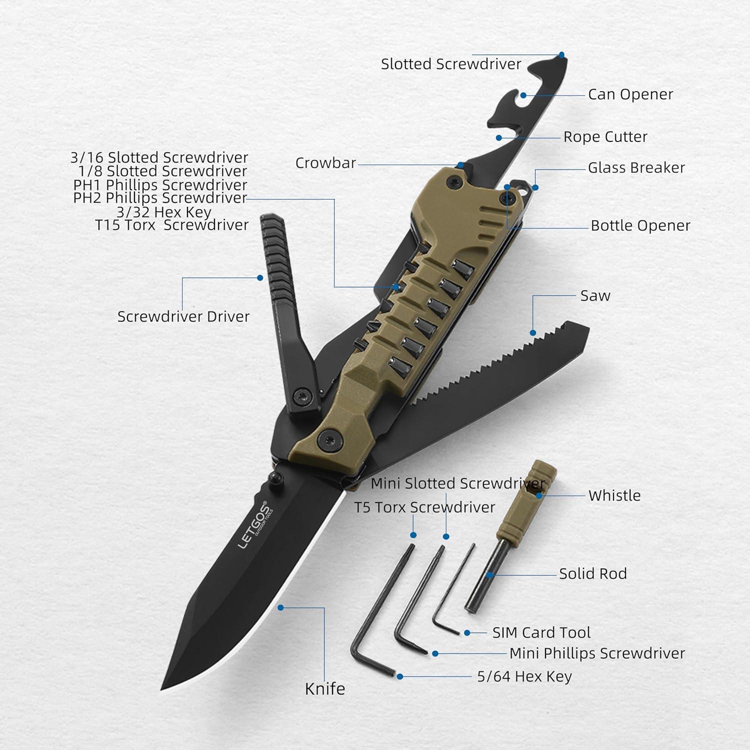 Cuchillo Multi Herramienta 22 en 1 LETGOS Gris Desierto