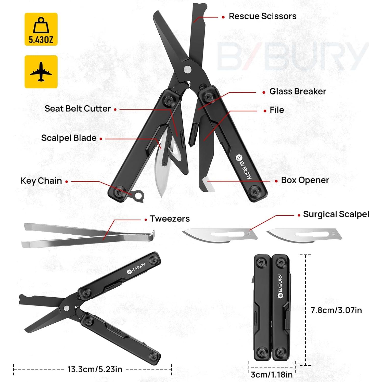 Multitool BIBURY BI2052AB Tijeras EDC Compactas 170g