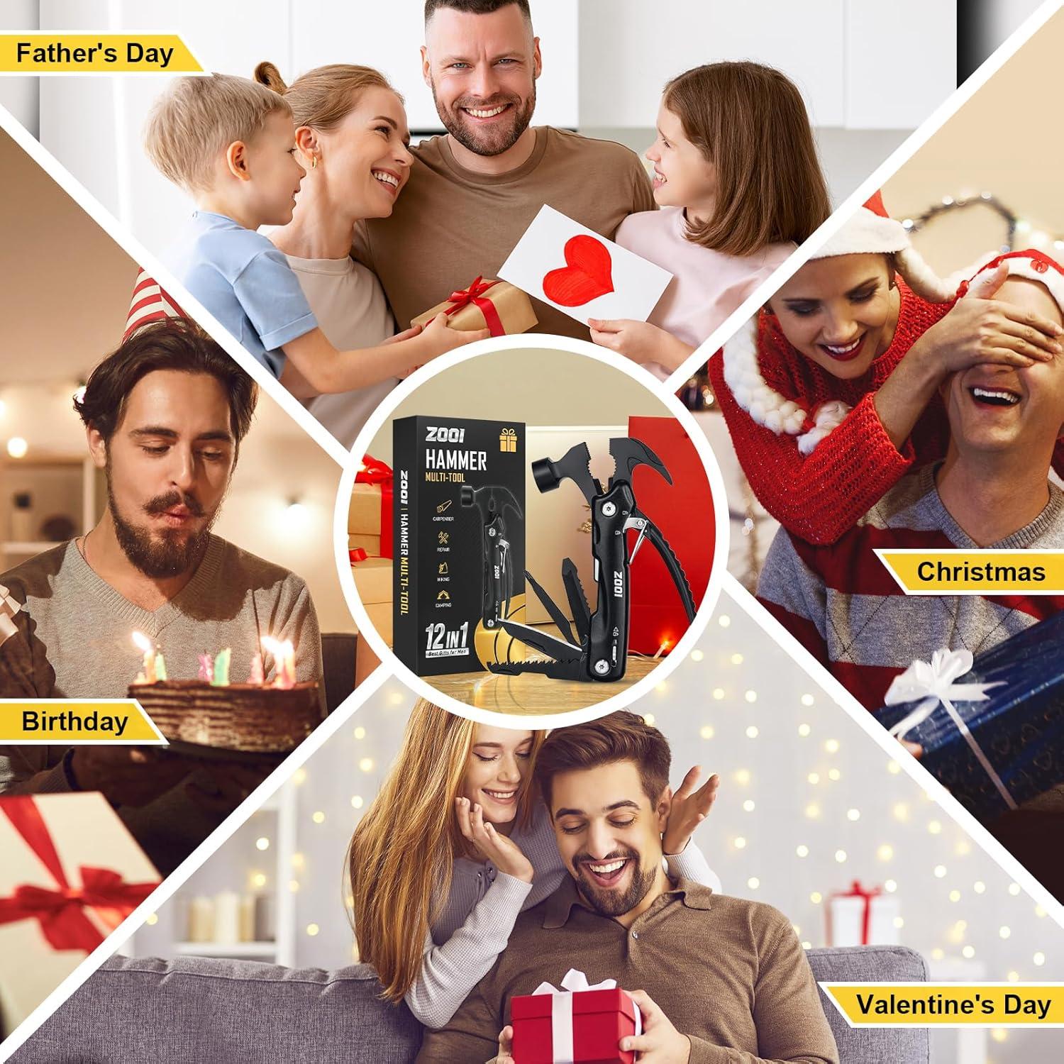 ZOOI Martillo Multiherramienta 12 en 1 para Hombres - Negro