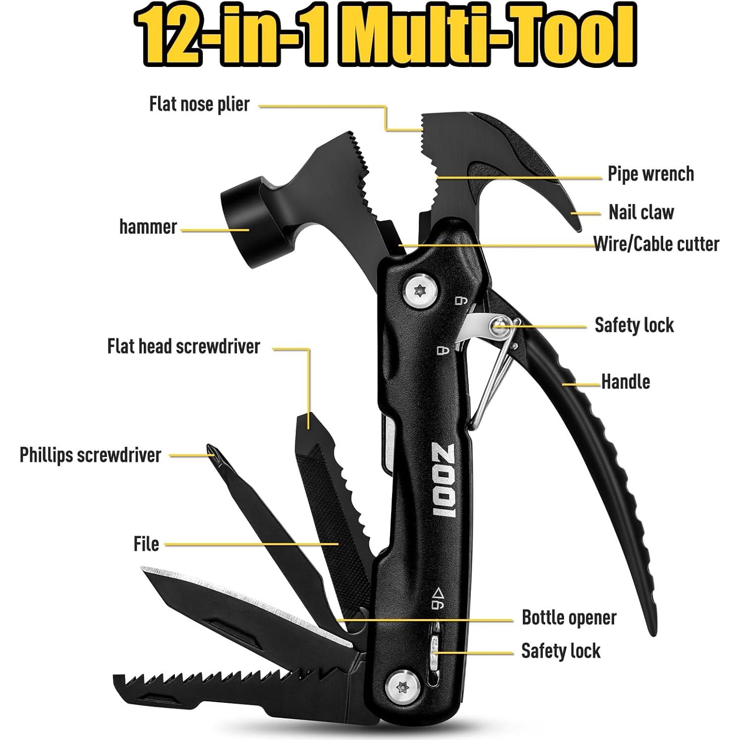 ZOOI Martillo Multiherramienta 12 en 1 para Hombres - Negro