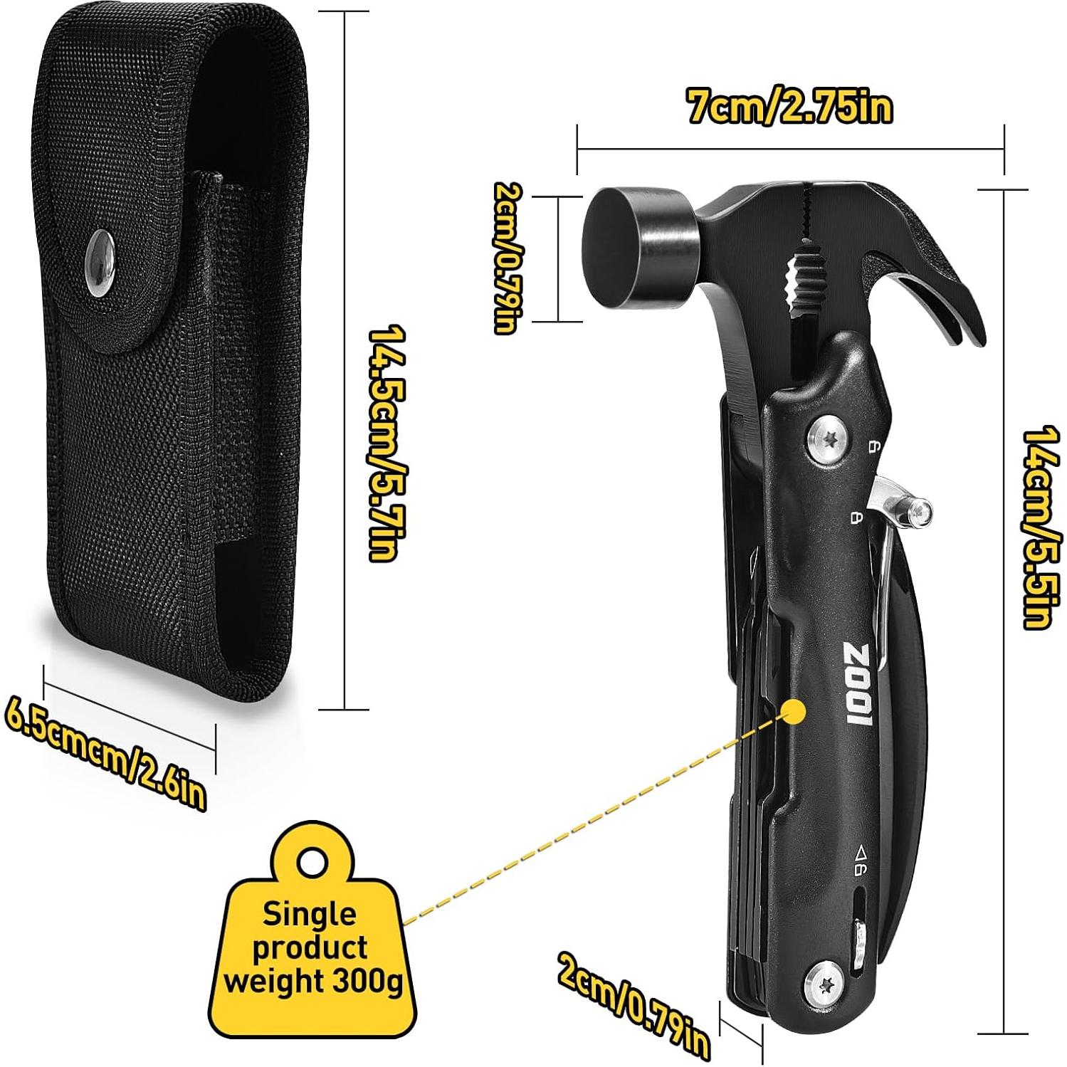 ZOOI Martillo Multiherramienta 12 en 1 para Hombres - Negro