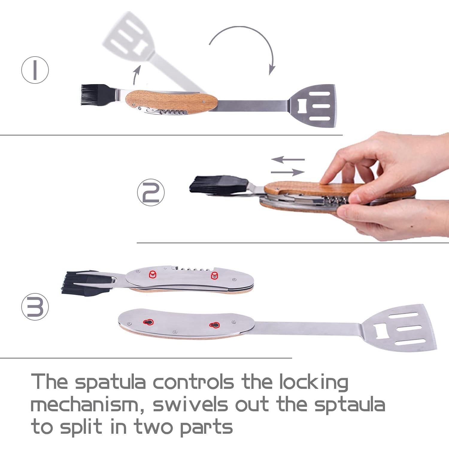 Herramienta Multi BBQ 5 en 1 Esie Houzie Plegable Acero Inoxidable