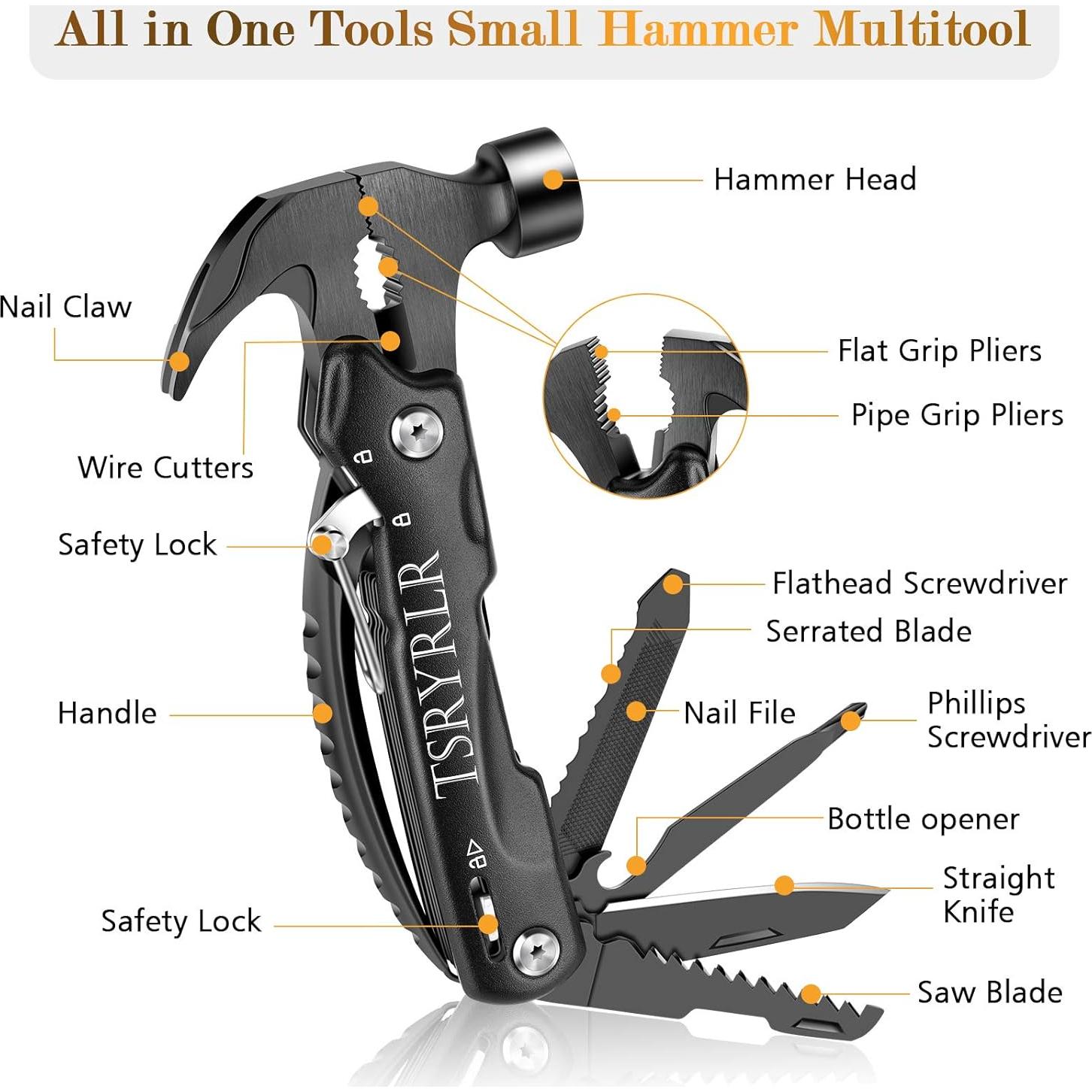 Multiherramienta Compacta Tsryrlr 12 en 1 con Martillo y Cuchillo