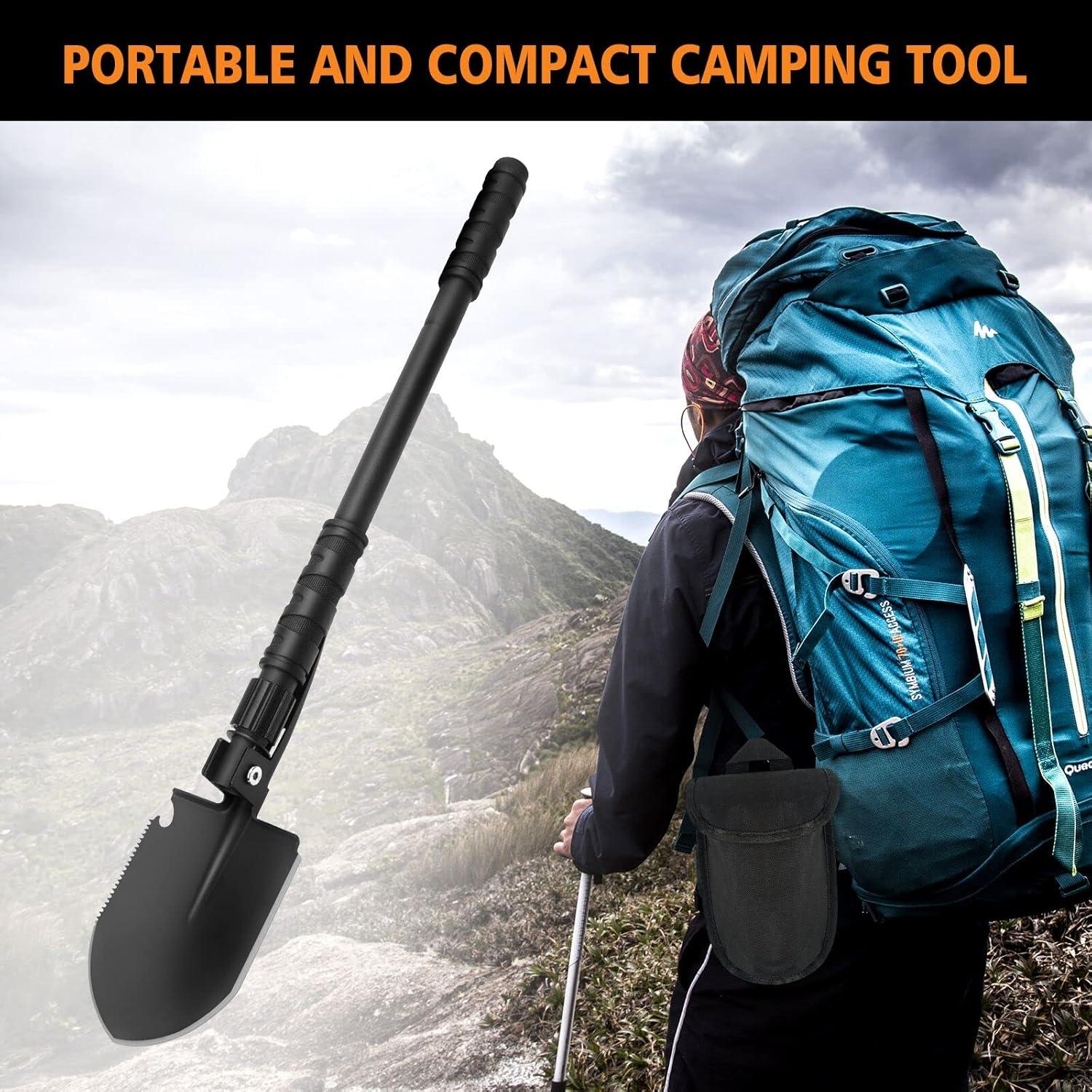 Pala de Camping Plegable FLYEGO 9-en-1, Acero Carbono, 63 cm