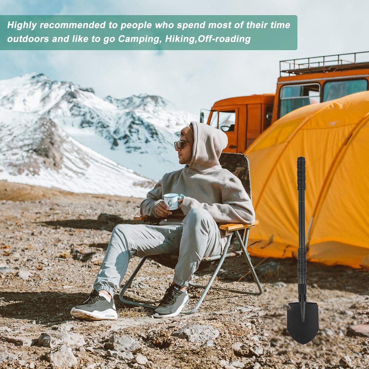 Pala de Camping Plegable FLYEGO 9-en-1, Acero Carbono, 63 cm