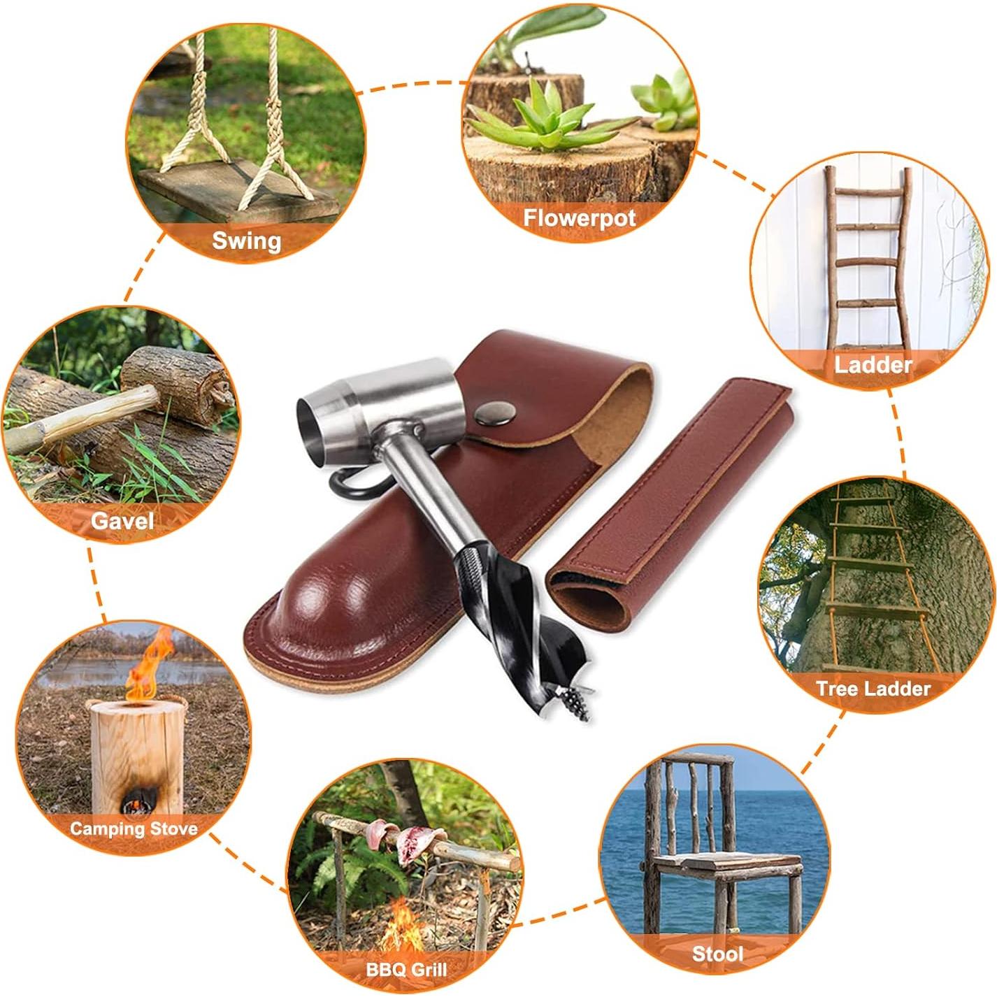 Llave de Auger Manual Bushcraft HNONPW con Funda de Cuero 20.4x7.5cm