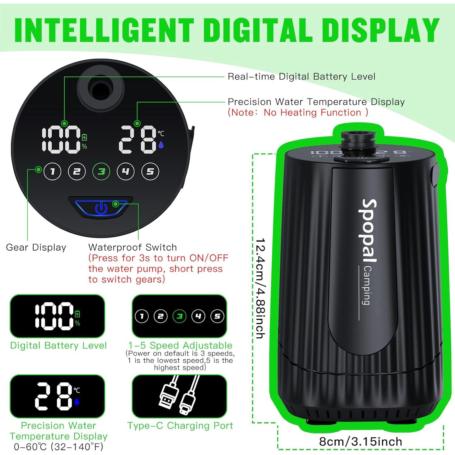 Ducha de Camping Portátil Spopal 10000mAh con Cubo 20L