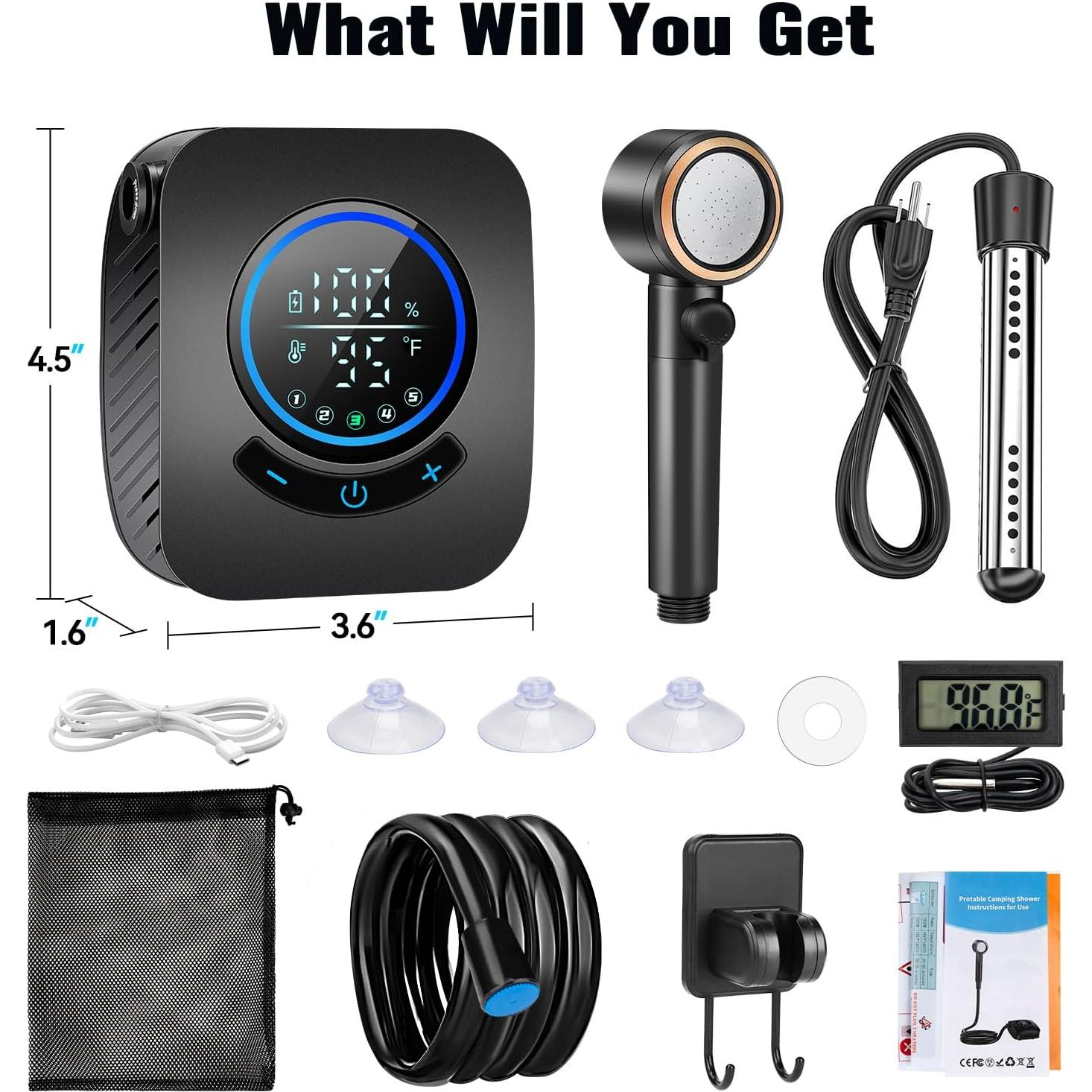 Ducha Portátil Thallike con Calentador 1500W y Batería 8000mAh