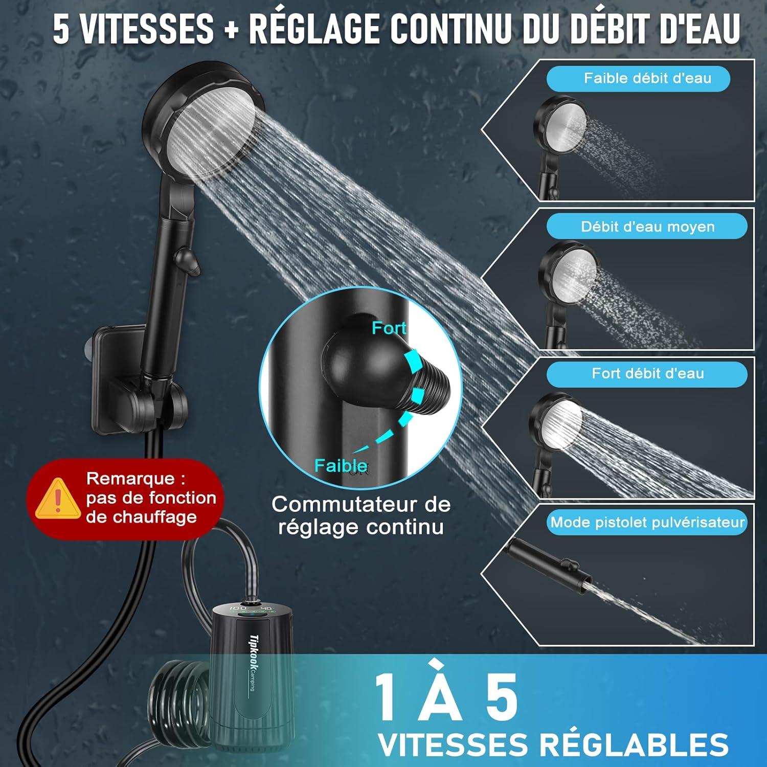 Ducha portátil recargable 10000mAh IPX8 - Bomba de camping