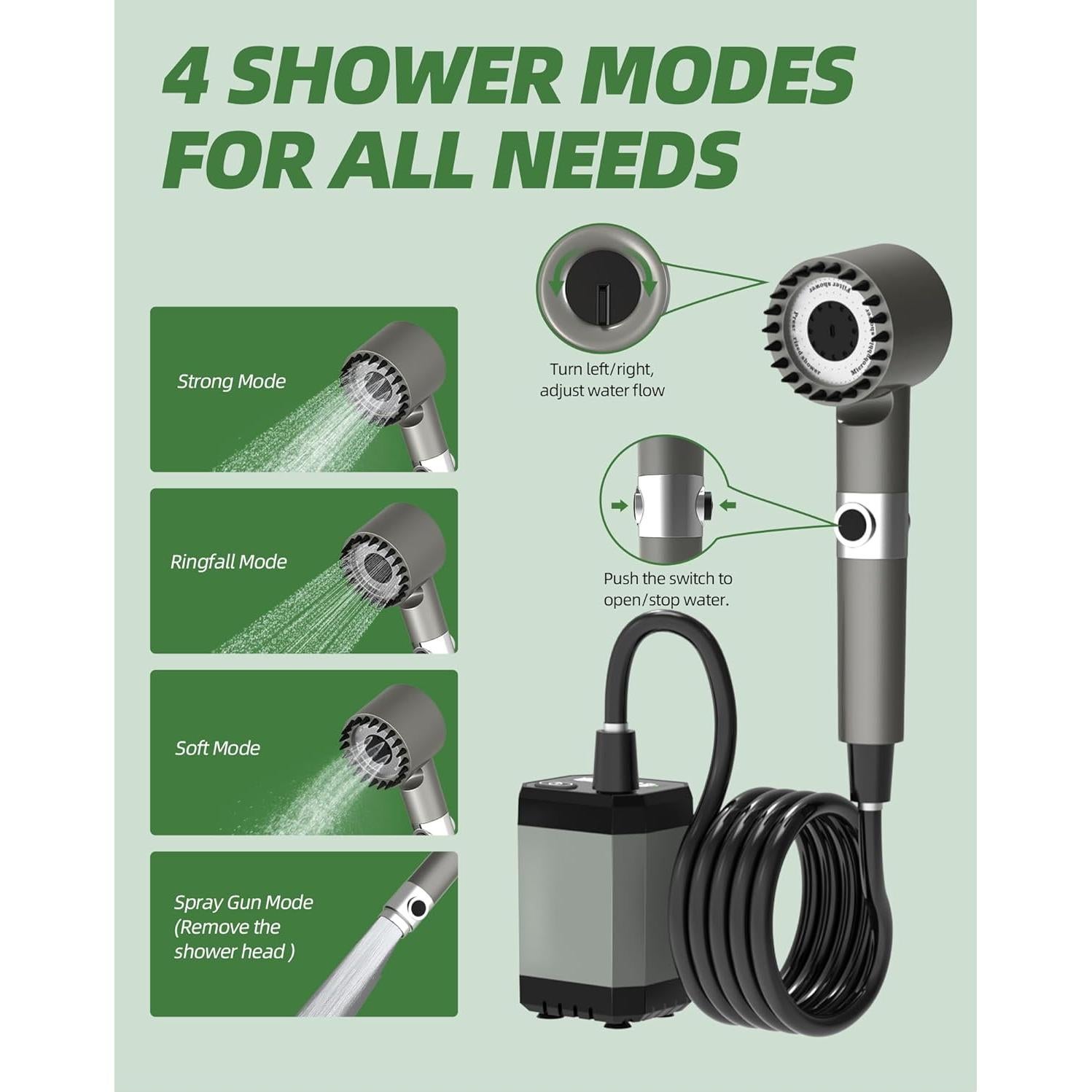 Ducha Portátil INSSISAIN HJS-1628 6000mAh IPX8 4 Modos