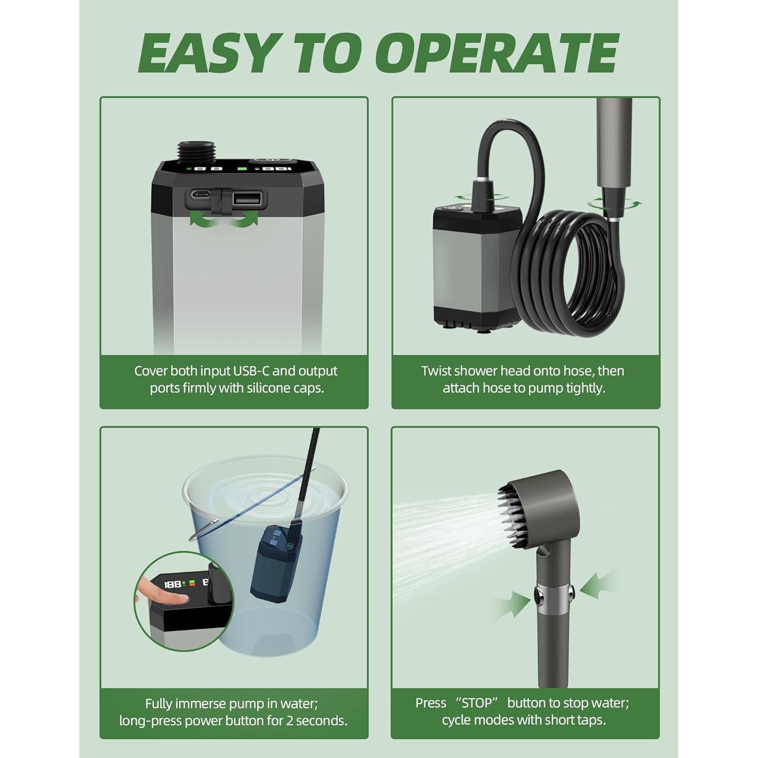 Ducha Portátil INSSISAIN HJS-1628 6000mAh IPX8 4 Modos