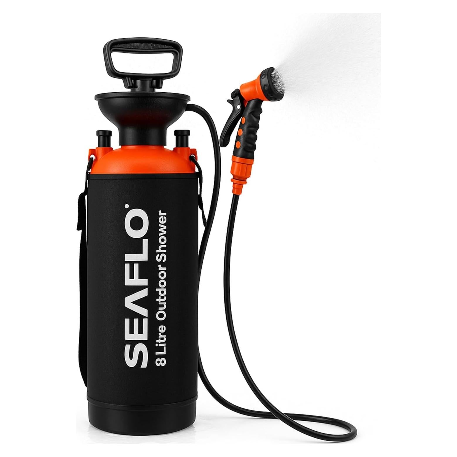 SEAFLO 2 Gallon (8L) Portable Outdoor Camping Shower- 7 Spray Modes! High Pressure Handheld Showerhead, Thermal Insulation Bag for Beach Hiking Dog Car Garden Wash CE & ROHS Certified, 4-Year Warranty