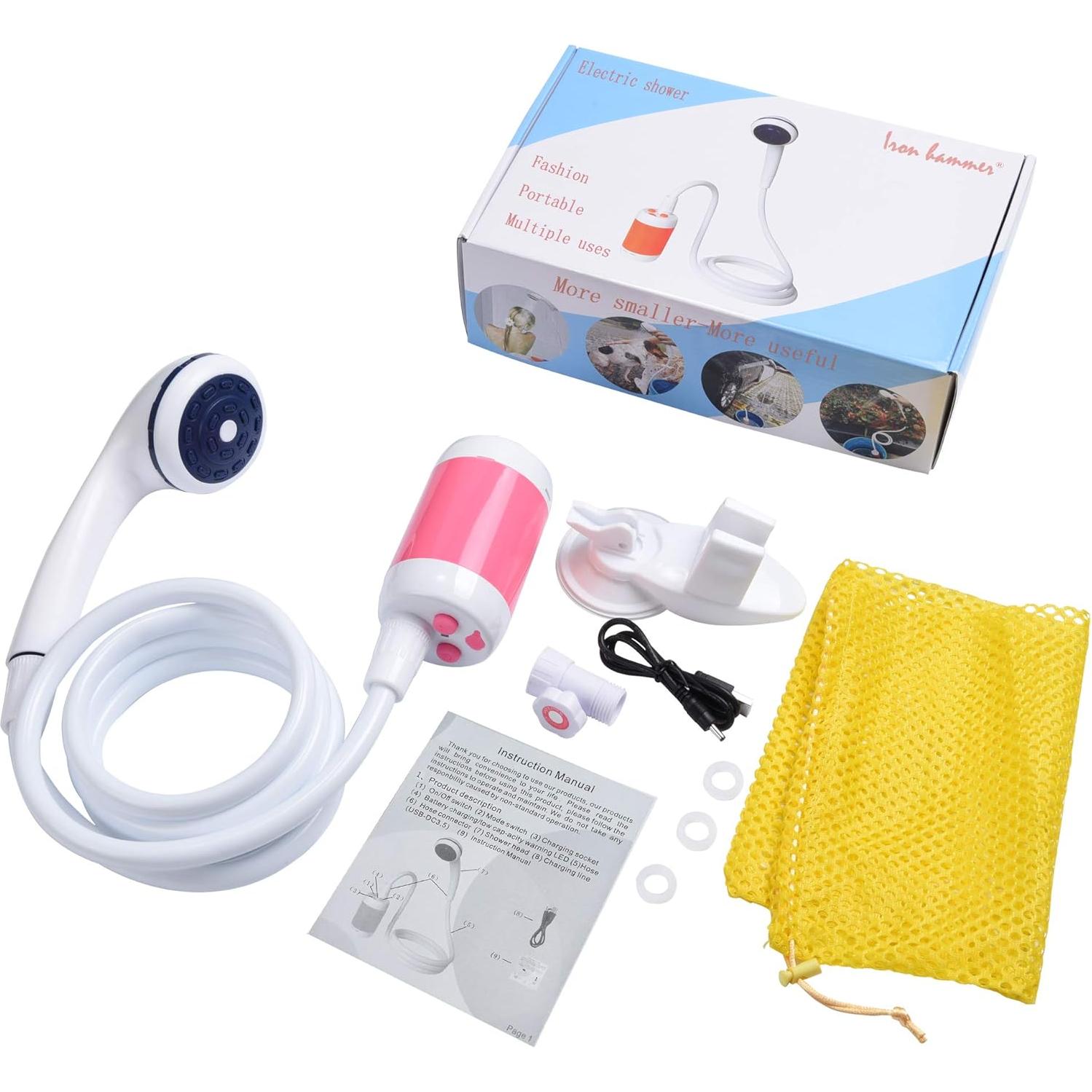 Ducha Portátil Martillo de Hierro Rosa 4800mAh para Camping