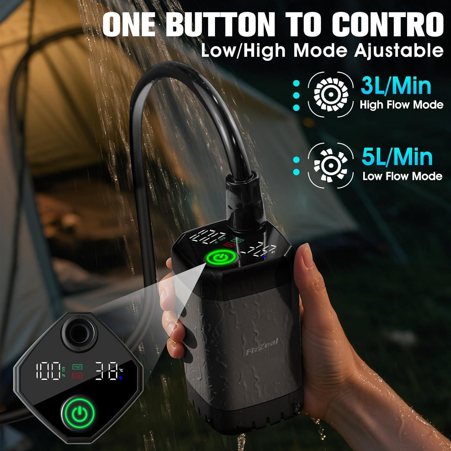 Ducha Portátil FizZeal con Calentador 2000W y Pantalla LED