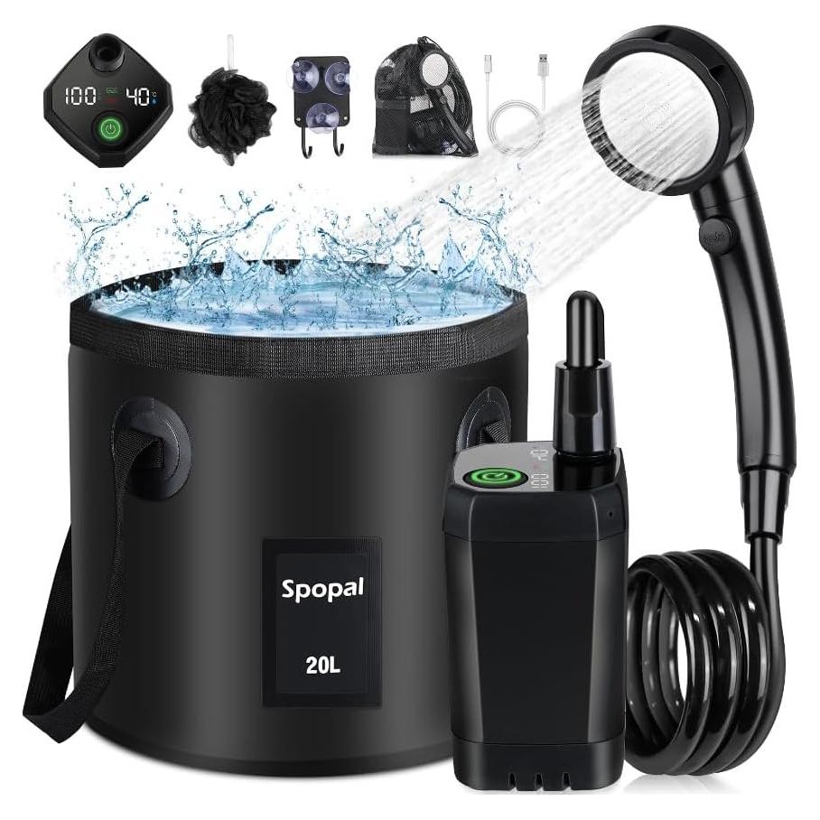 Ducha Portátil Camping Spopal 20L Recargable LED 4 Modos