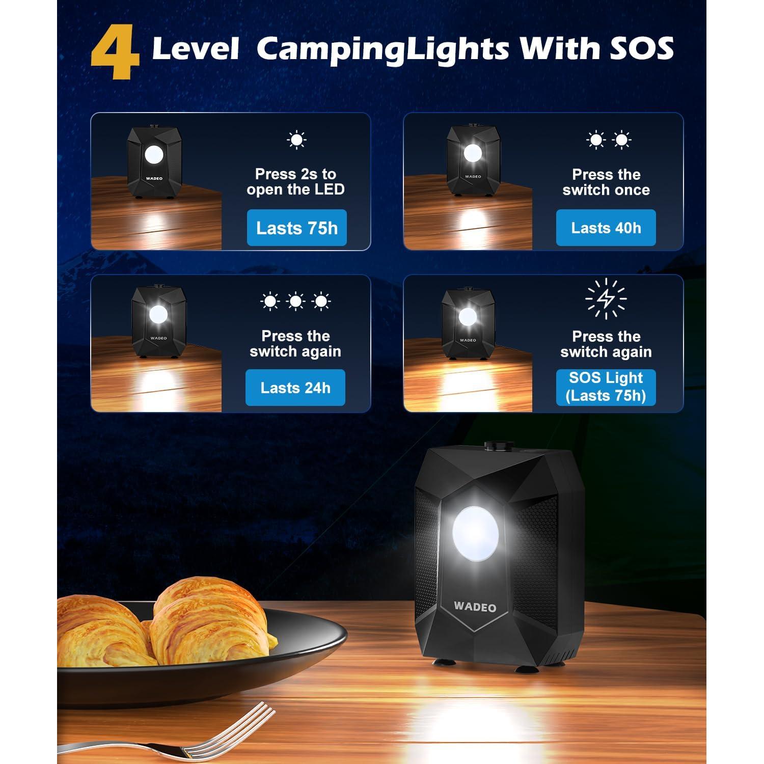 WADEO Portable Shower for Camping, 6000mAh Rechargeable Camping Shower Pump with Camping Light, 5 Gallon Bucket, IPX8 Waterproof, 5 Pressure Modes Outdoor Shower Pump for Hiking, Travel, Pet