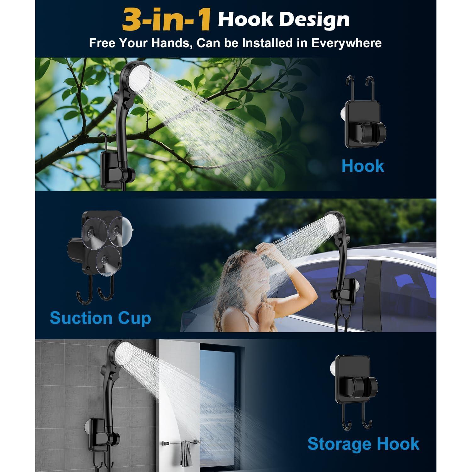 WADEO Portable Shower for Camping, 6000mAh Rechargeable Camping Shower Pump with Camping Light, 5 Gallon Bucket, IPX8 Waterproof, 5 Pressure Modes Outdoor Shower Pump for Hiking, Travel, Pet