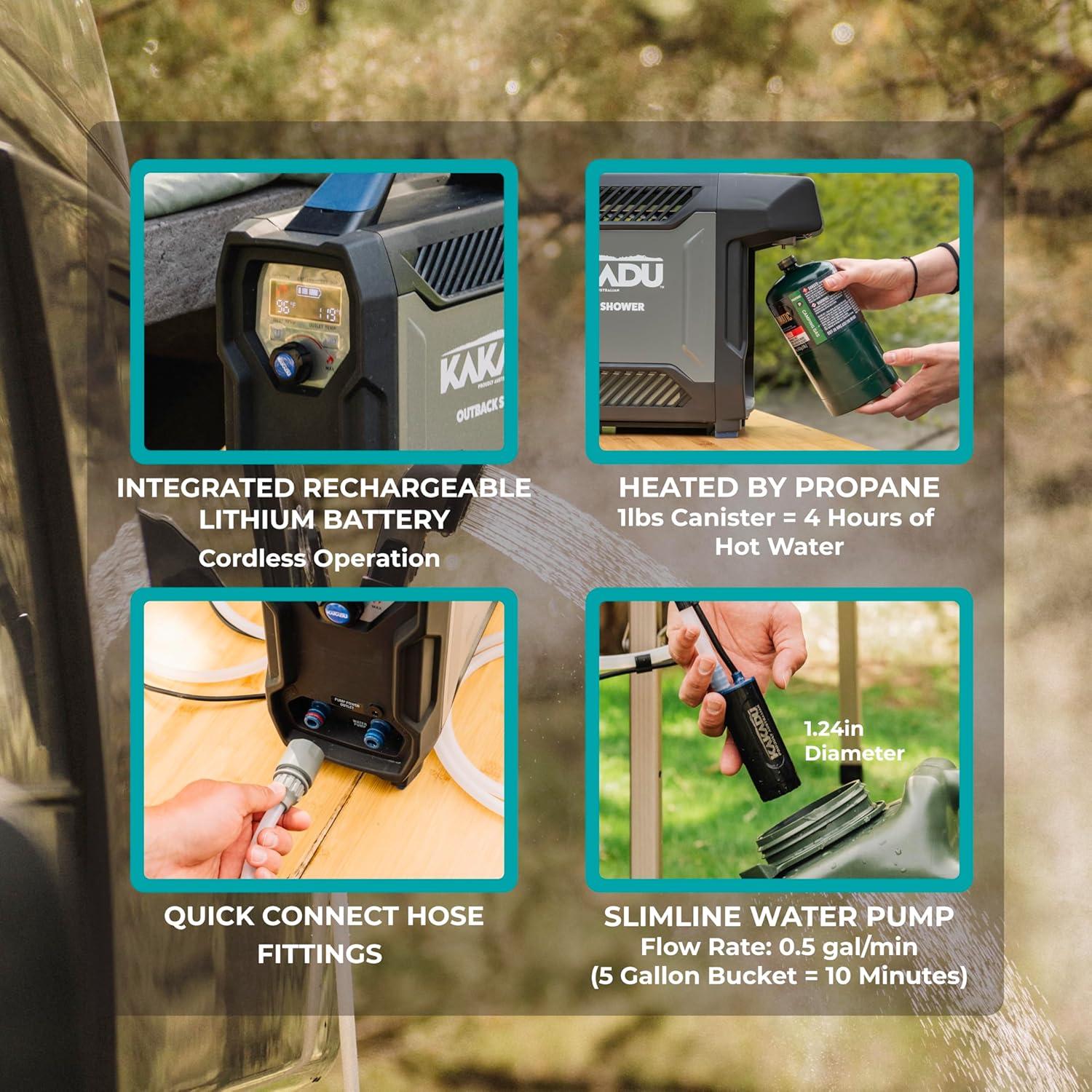 Ducha Portátil Kakadu Outback, Agua Caliente Instantánea, 7.26 kg