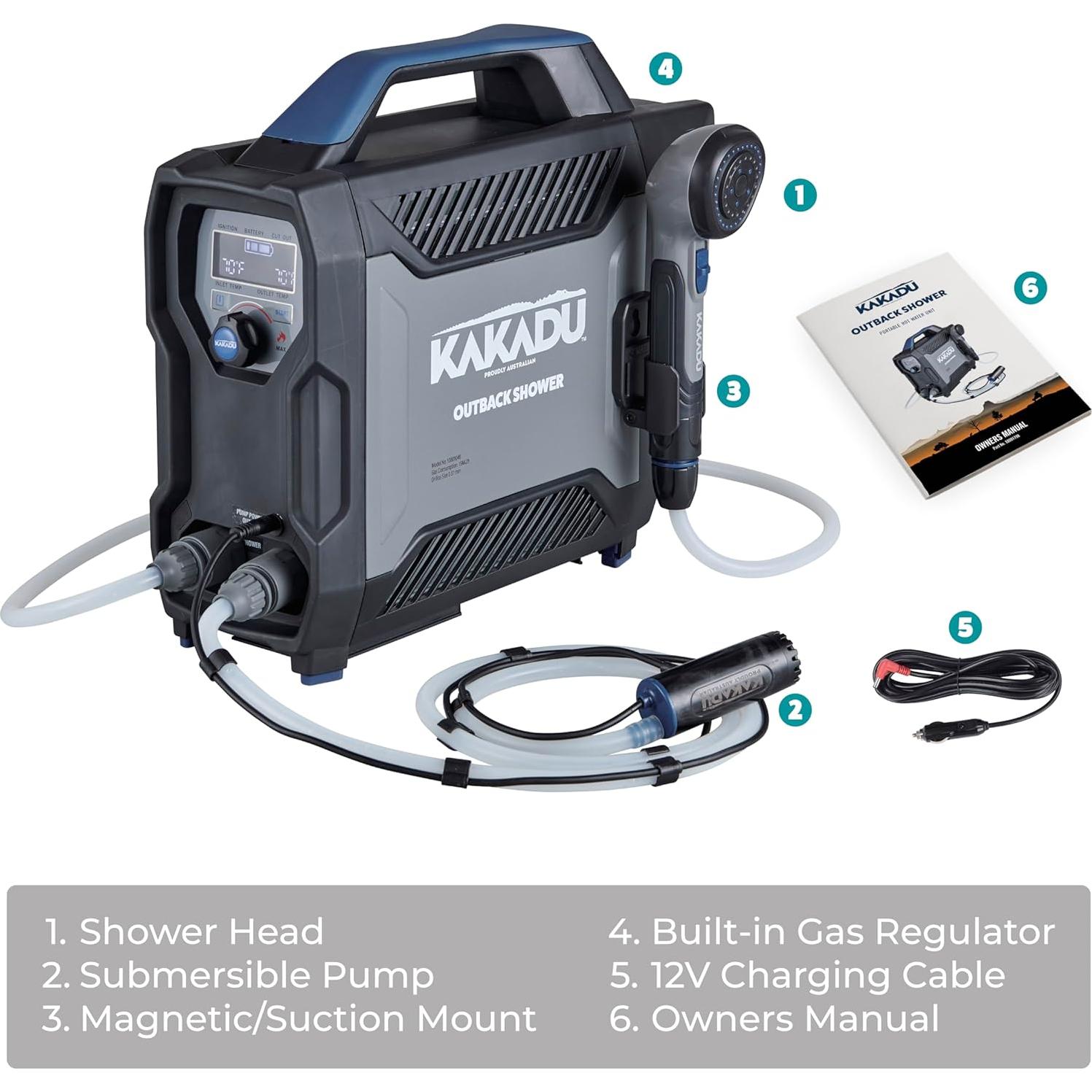 Ducha Portátil Kakadu Outback, Agua Caliente Instantánea, 7.26 kg