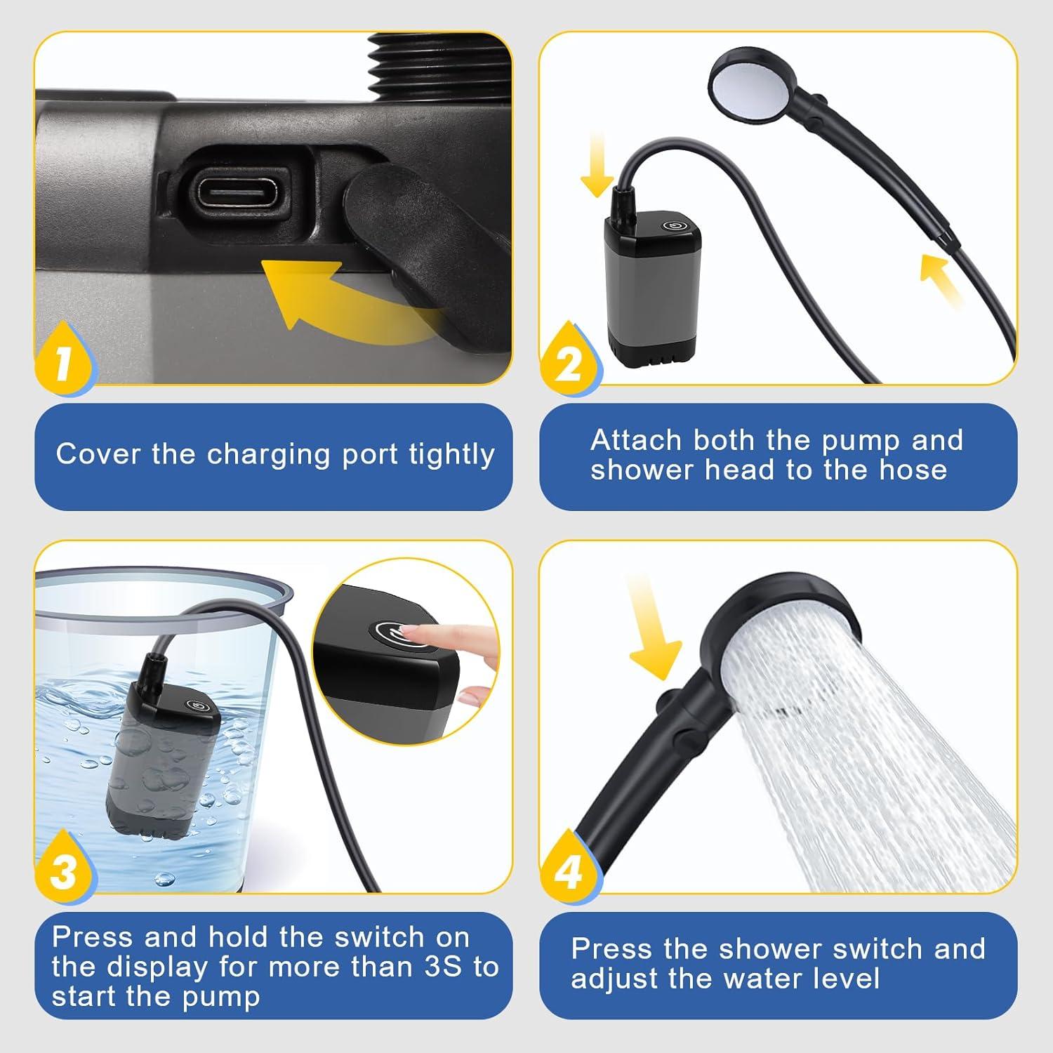 Ducha Portátil Fohil 6000mAh con Pantalla LED y 4 Modos