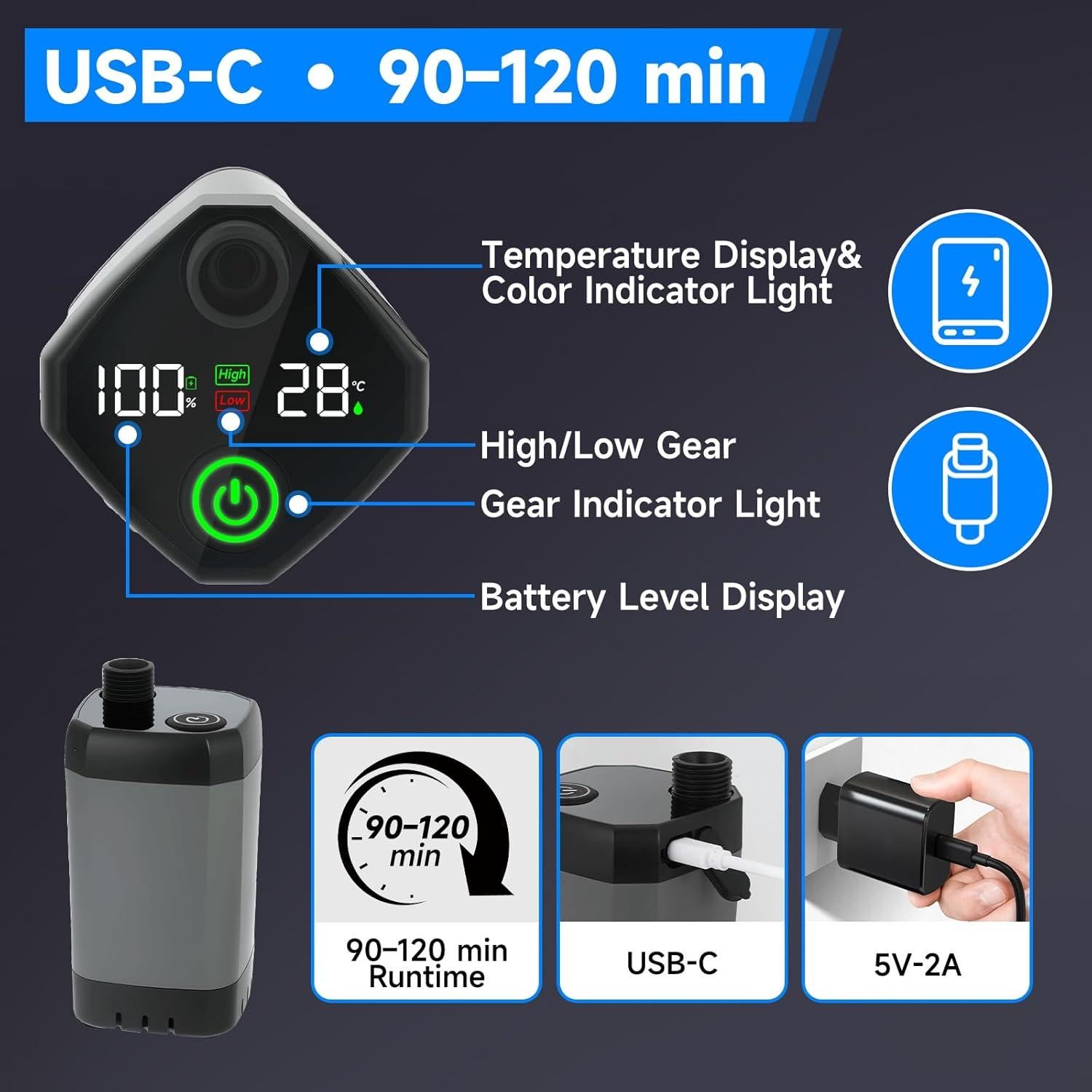 Ducha Portátil SIECCY 1500W con Calentador y Batería 6000mAh