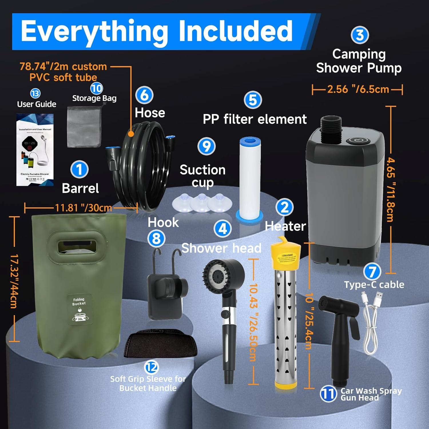 Ducha Portátil SIECCY 1500W con Calentador y Batería 6000mAh