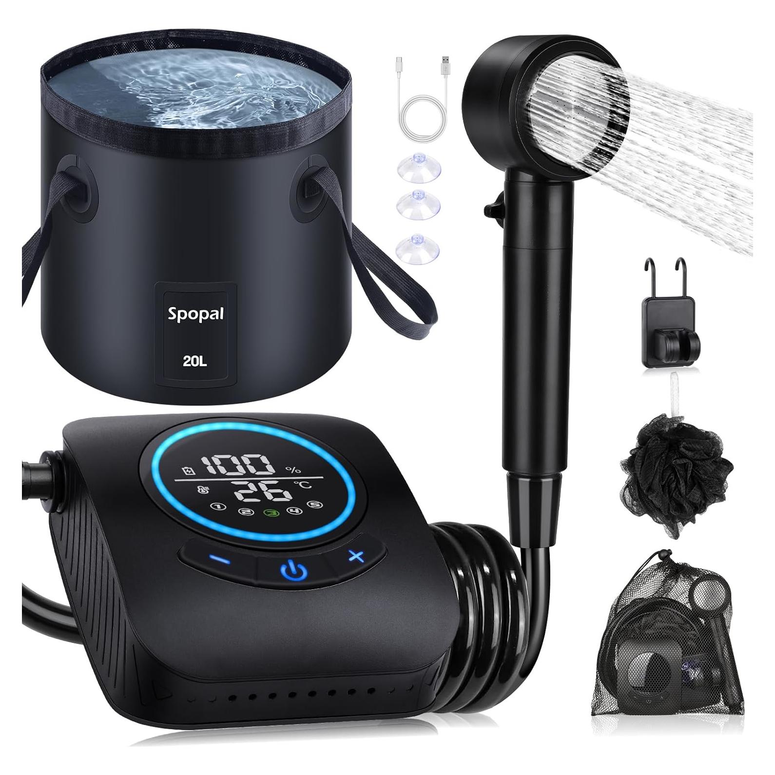 Ducha Portátil Spopal 8000mAh con Cubo Plegable 20L