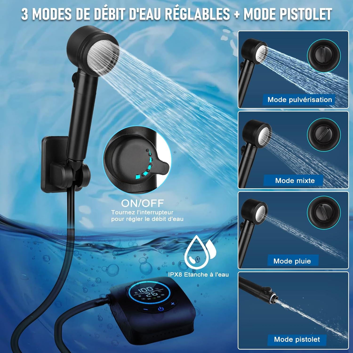 Ducha Portátil Spopal 8000mAh con Cubo Plegable 20L