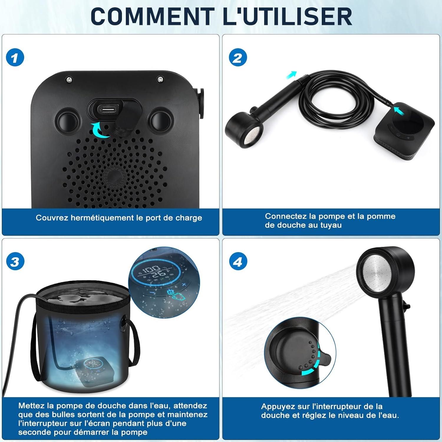 Ducha Portátil Spopal 8000mAh con Cubo Plegable 20L