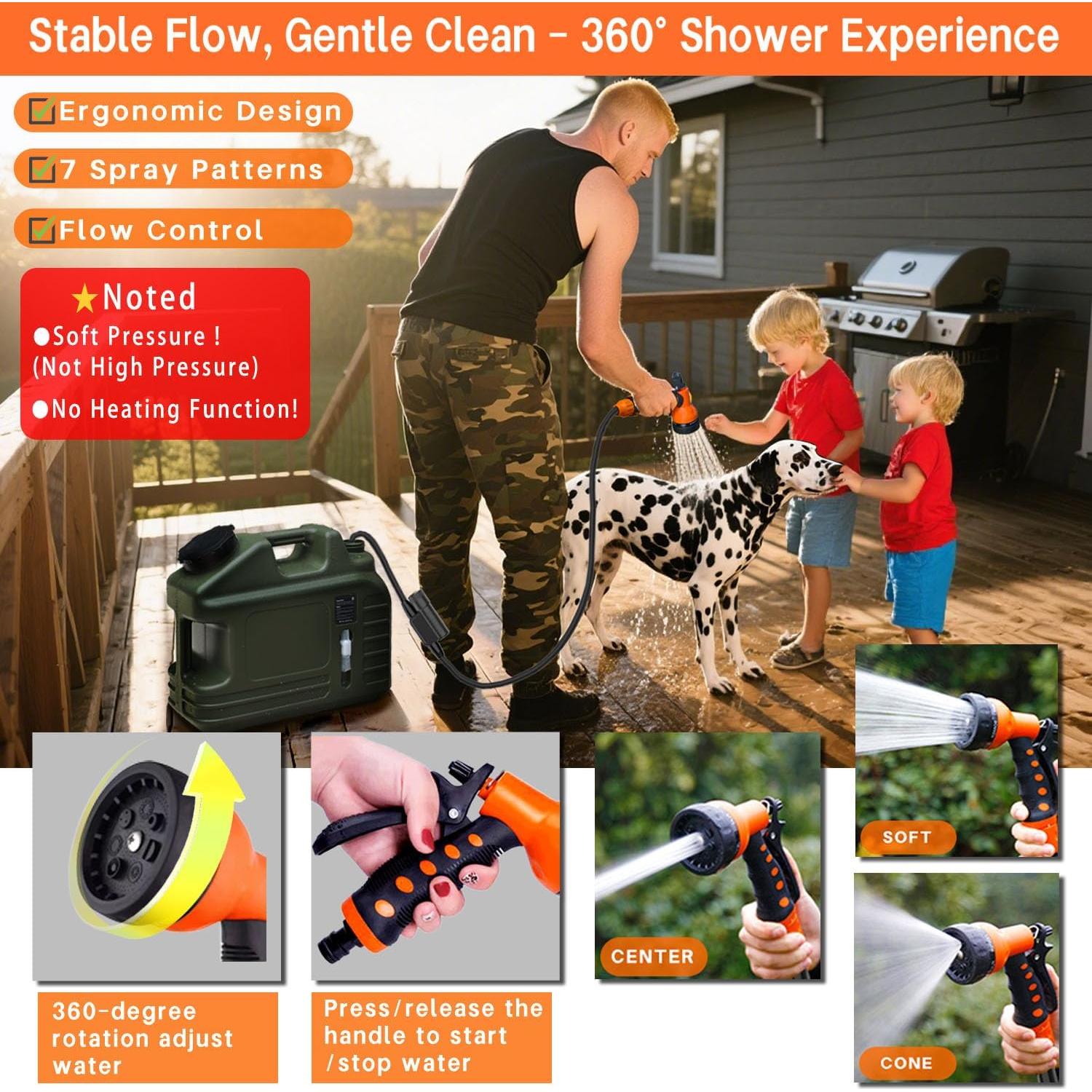 Ducha de Camping Portátil RedJuslink 5 Galones 18L Bomba Eléctrica