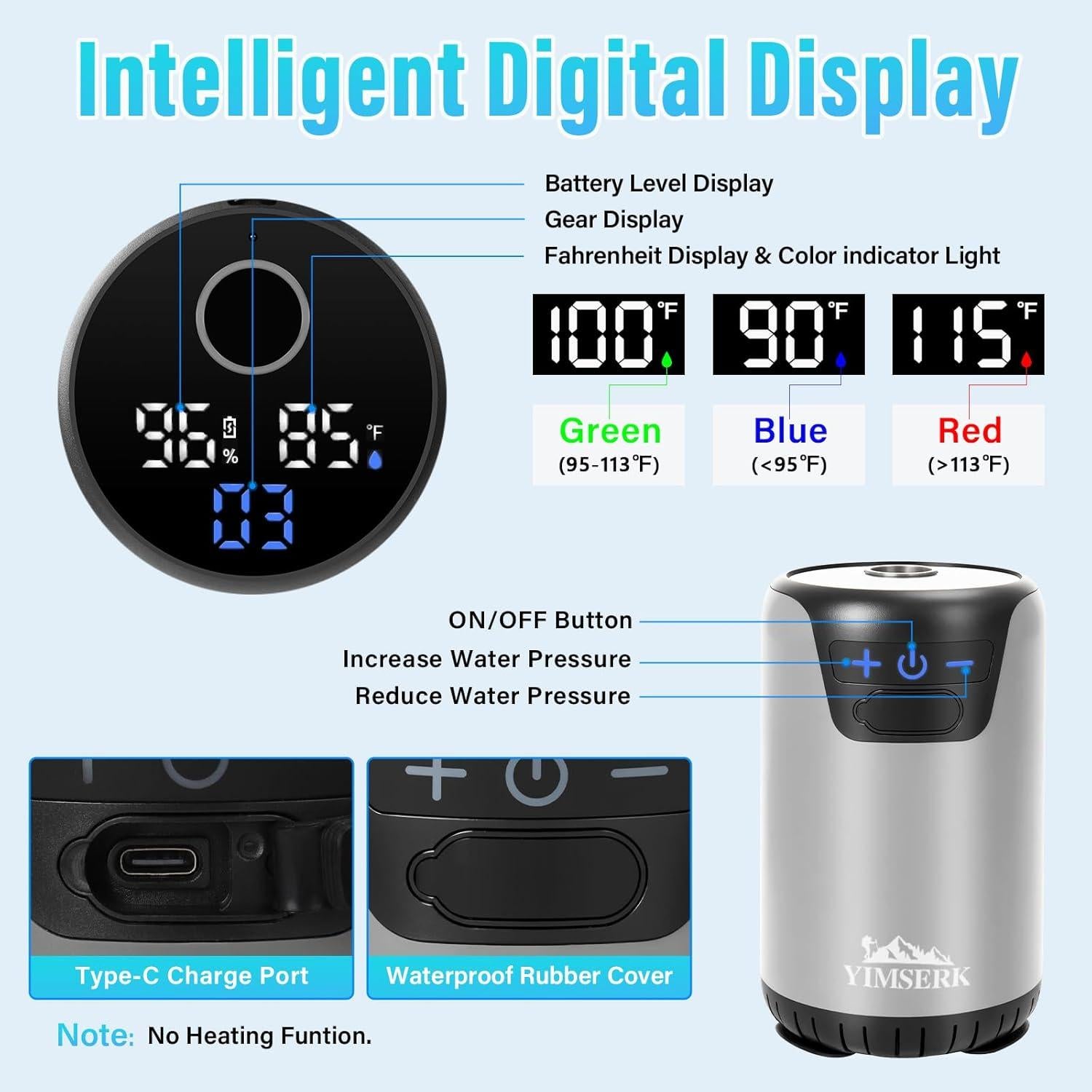 Ducha portátil Yimserk 8000mAh con 10 velocidades y LED