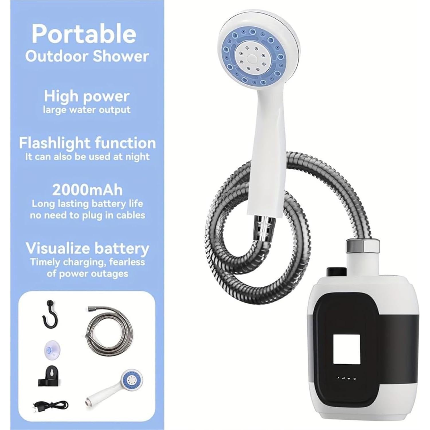 Ducha Portátil Recargable Genérico 2200mAh con Flujo Ajustable