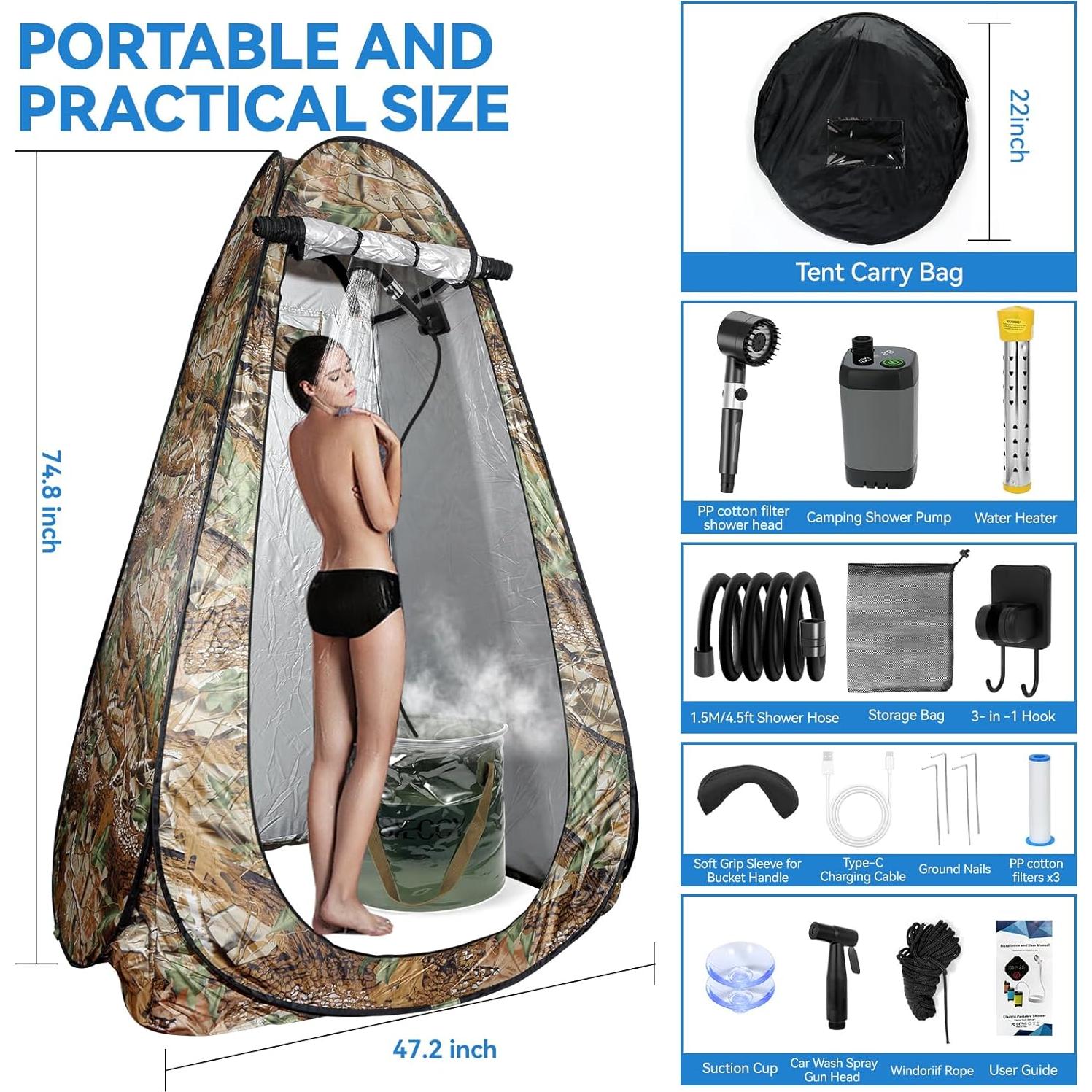 Ducha Portátil SYECCY con Calentador 1500W y Carpa 25L