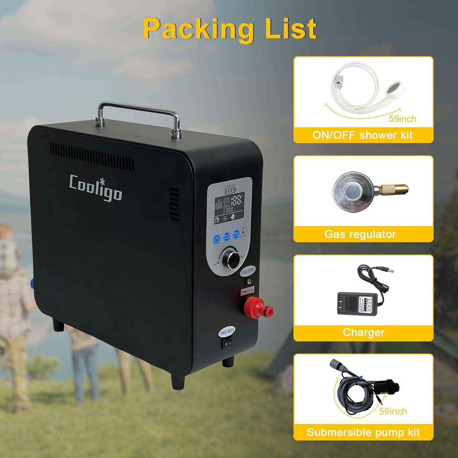 Calentador de Agua Portátil COOLIGO 40,900 BTU Ducha Camping